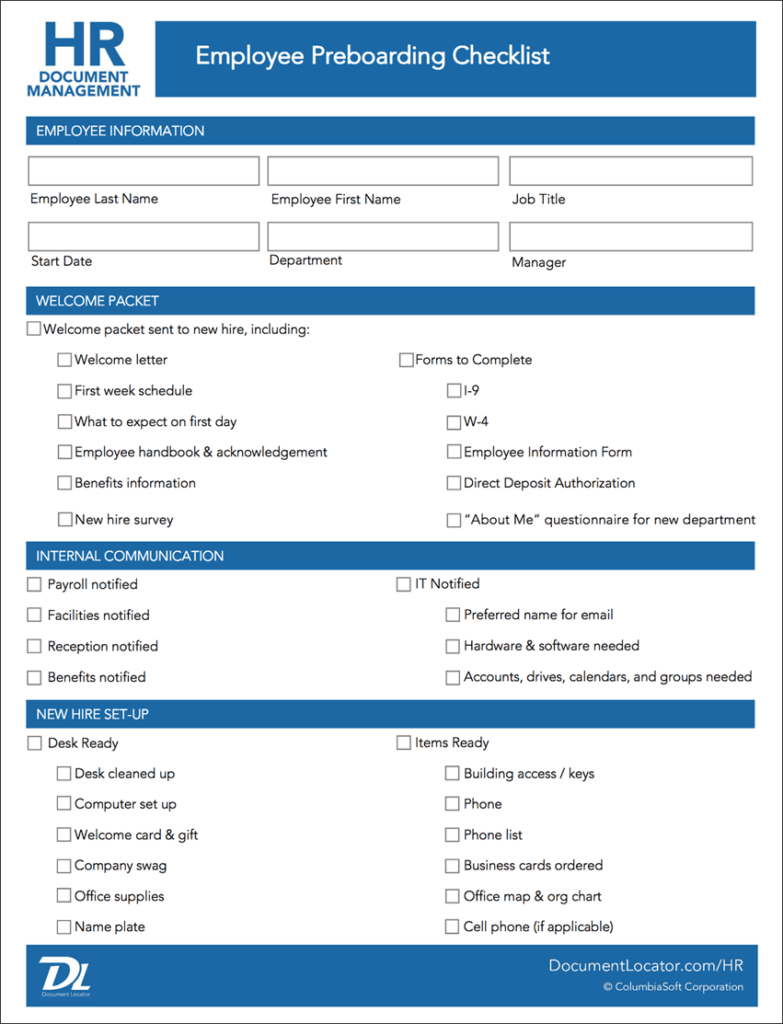 Employee Preboarding Checklist HR Form Templates Throughout Pre