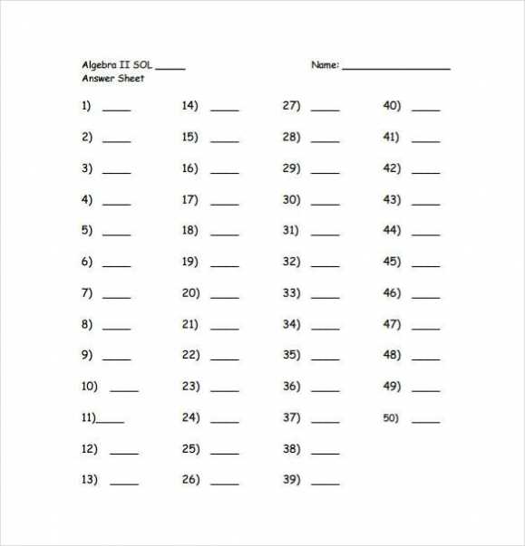 Blank Answer Sheet Template 1 100