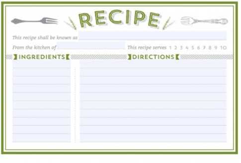 word recipe card template