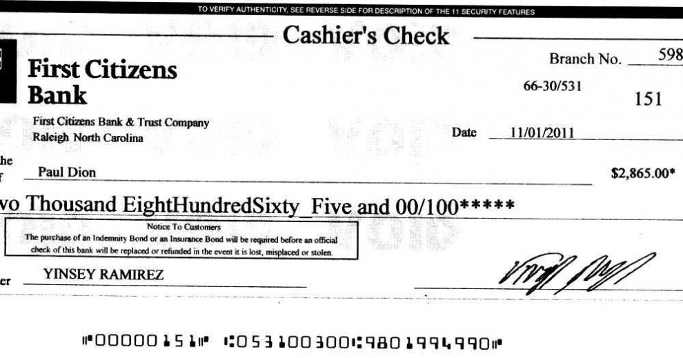 Account Security: Cashier's Check In Cashiers Check Template