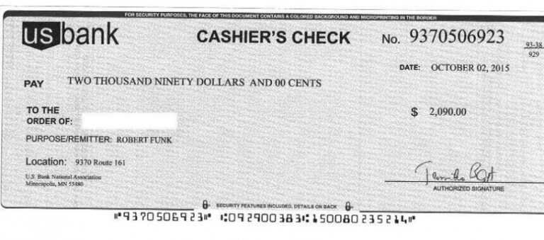 Fillable Cashiers Check Template