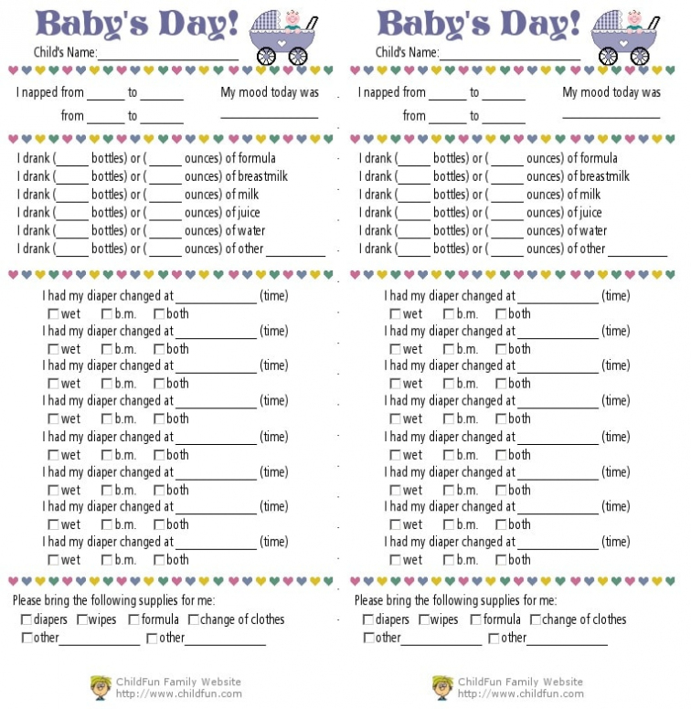 Child Care & Daily Reports Printable Forms | Childfun For Daycare Infant Daily Report Template