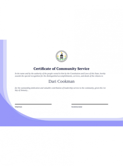 Community Service Certificate Template – Pdf Templates | Jotform Intended For Certificate Of Service Template Free