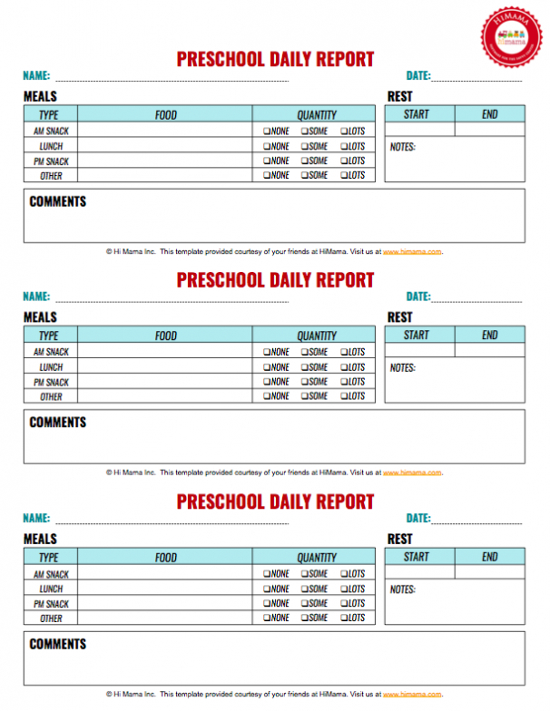 Daycare Daily Sheets, Reports, Forms & Templates: Resources For Daycare Infant Daily Report Template
