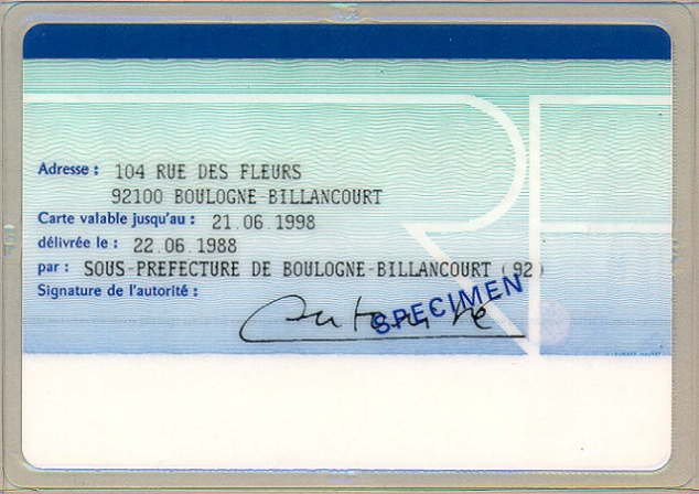 File:french Identity Card 1988 – 1994 Back – Wikimedia Within French Id Card Template