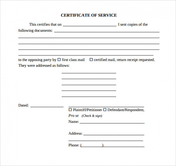 Free 20+ Sample Certificate Of Service Templates In Pdf For Certificate Of Service Template Free