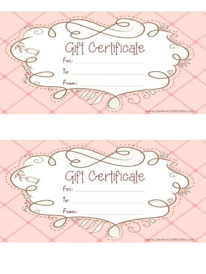 Free Printable Pink Gift Certificate With A Brown Drawing For Pink Gift Certificate Template
