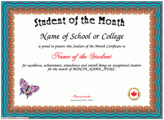 Free Printable Student Of The Month Certificate Templates (1 In Free Printable Student Of The Month Certificate Templates