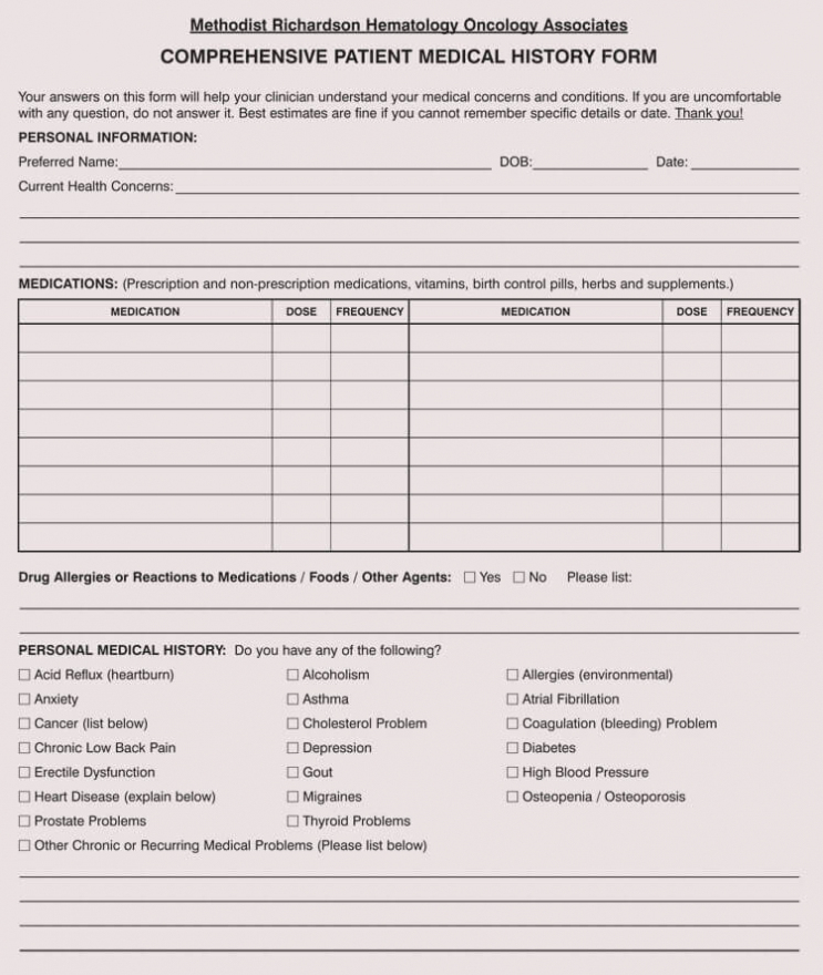 General Medical History Forms (100% Free) – [Word, Pdf] In Medical History Template Word