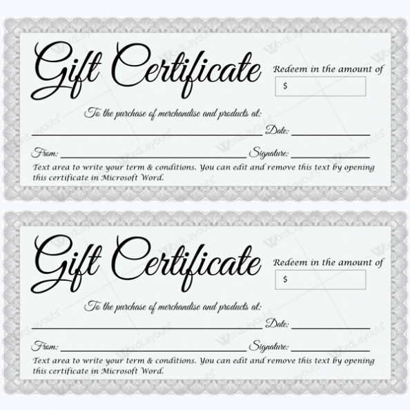 Gift Certificate 30 – Word Layouts | Printable Gift Inside Microsoft Gift Certificate Template Free Word