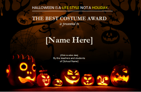 Halloween Best Costume Award Certificate | Word & Excel For Halloween Certificate Template