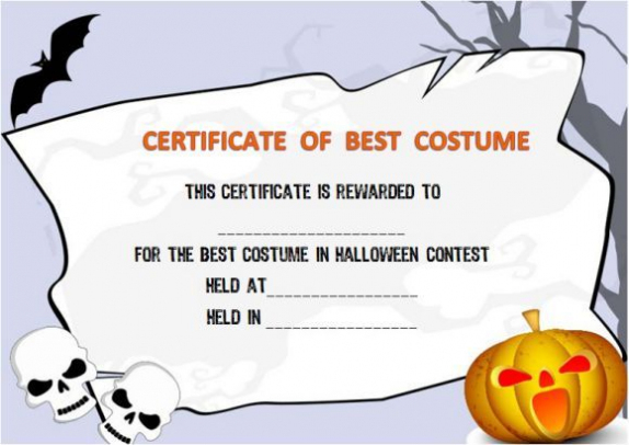 Halloween Costume Award Certificate Template | Certificate Inside Halloween Certificate Template
