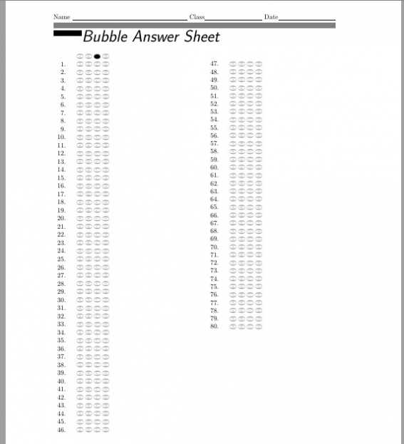 Blank Answer Sheet Template 1 100