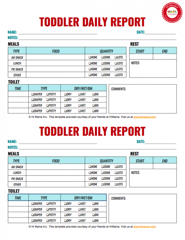Infant & Toddler Daily Reports – Free Printable | Himama With Regard To Daycare Infant Daily Report Template
