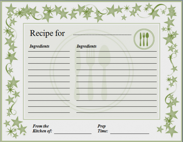 ms word recipe card template