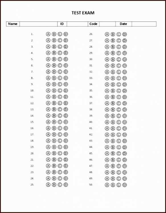 Blank Answer Sheet Template 1 100