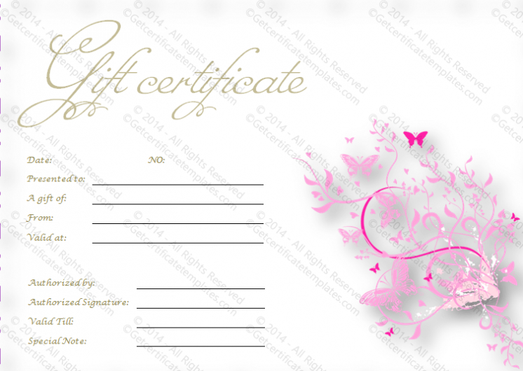 Pink Flies Gift Certificate Template For Pink Gift Certificate Template