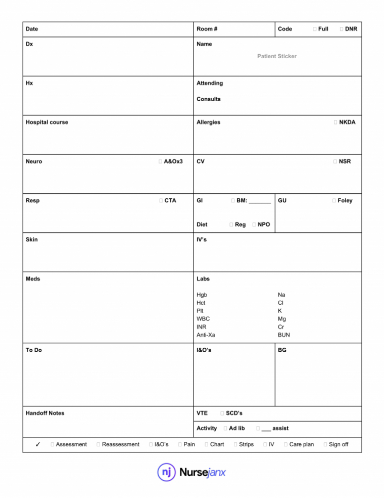 Nursing Report Sheet Templates