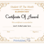 Printable Student Of The Month Award – Elementary Within Free Printable Student Of The Month Certificate Templates