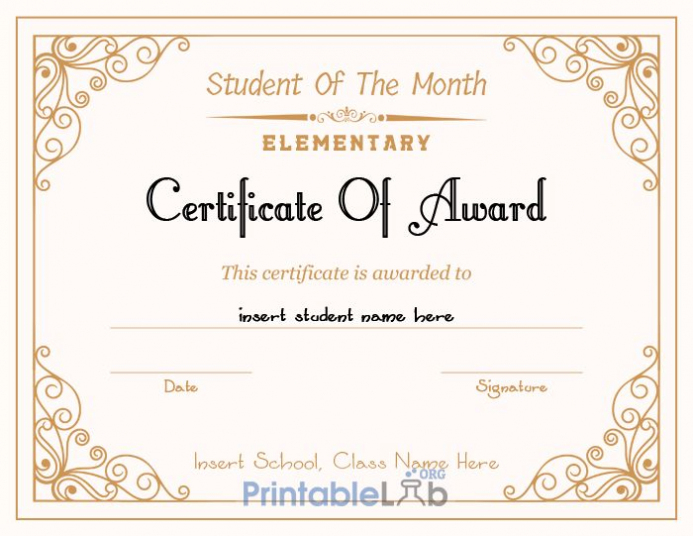 Printable Student Of The Month Award – Elementary Within Free Printable Student Of The Month Certificate Templates