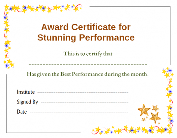 Stars Award Certificate For Performance Template | Office Inside Star Award Certificate Template