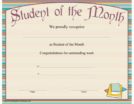 Student Of The Month Certificate Printable Certificate For Free Printable Student Of The Month Certificate Templates