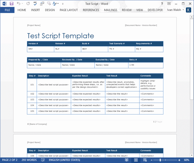 Test Script Template – Ms Word – Templates, Forms With Test Template For Word