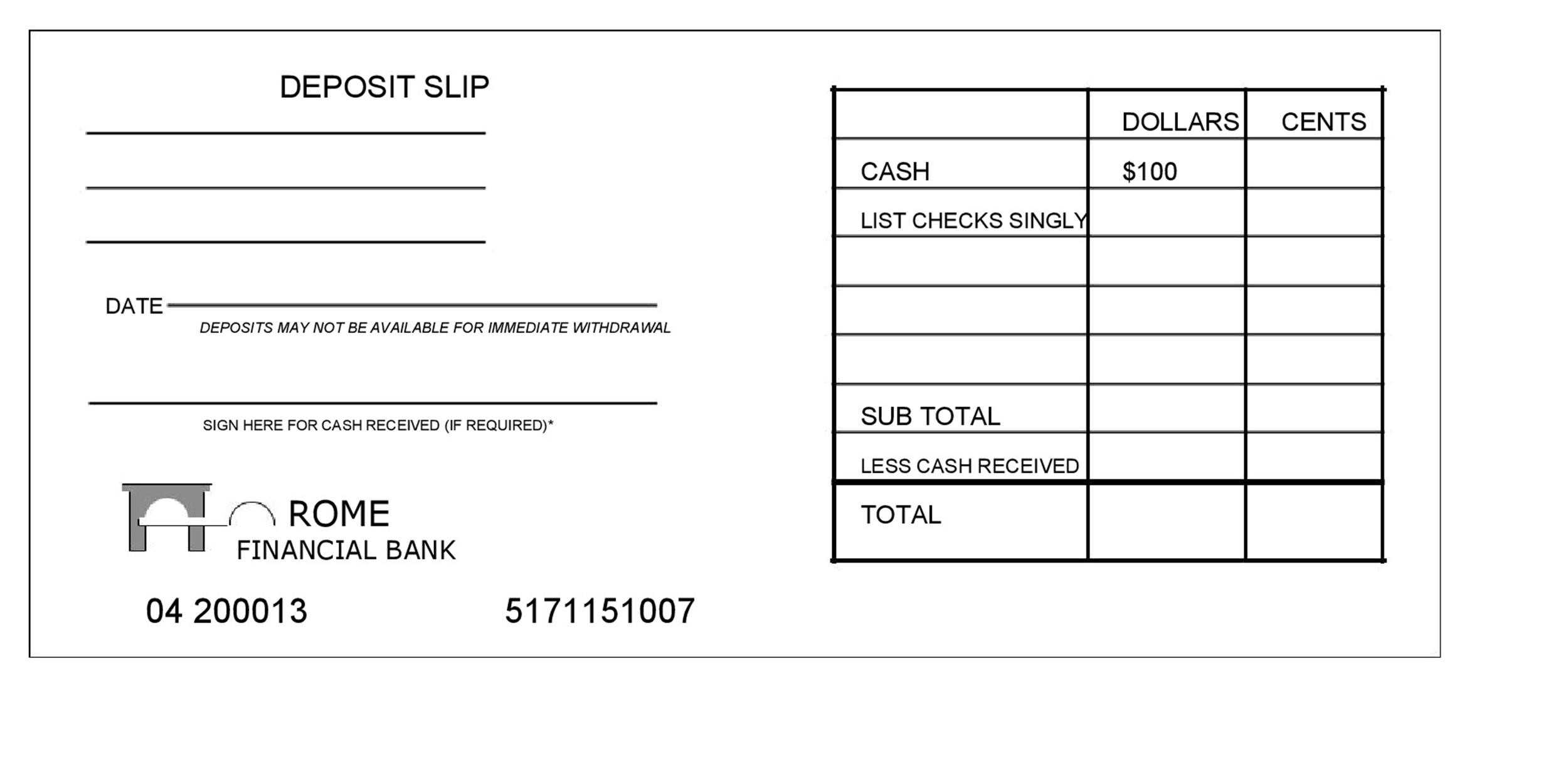 Printable Deposit Slip Pdf Printable Blank World