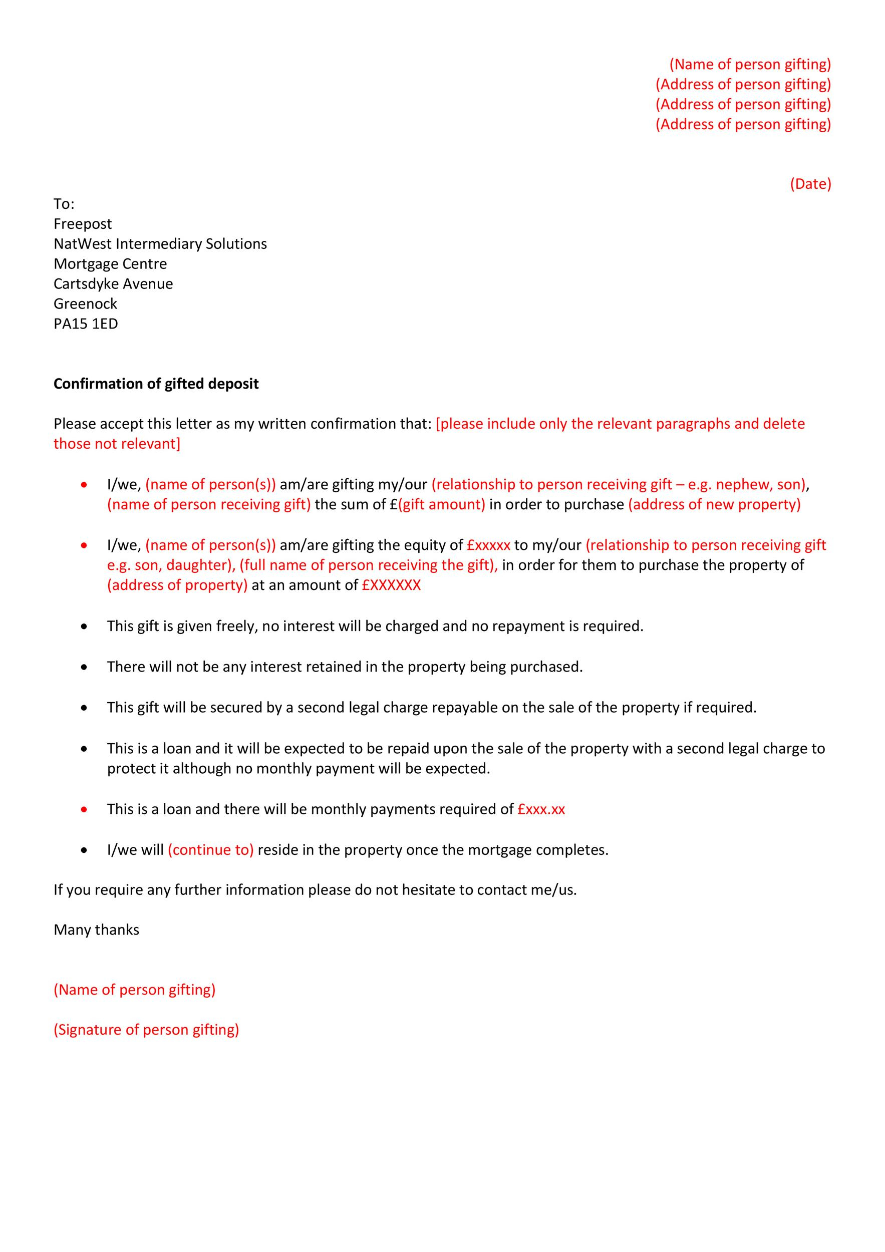 10 Best Gift Letter Templates (Word & PDF) ᐅ TemplateLab Pertaining To Gifted Deposit Letter Template For Solicitor In Gifted Deposit Letter Template For Solicitor