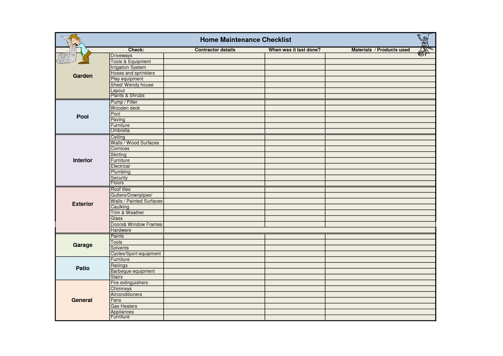 10 Best Home Maintenance Checklist Printable - printablee Regarding Home Improvement Checklist Template