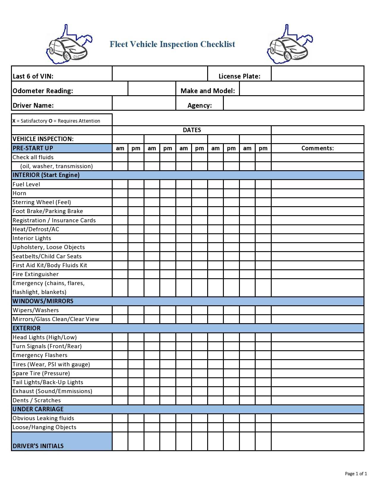 maintenance car checklist form