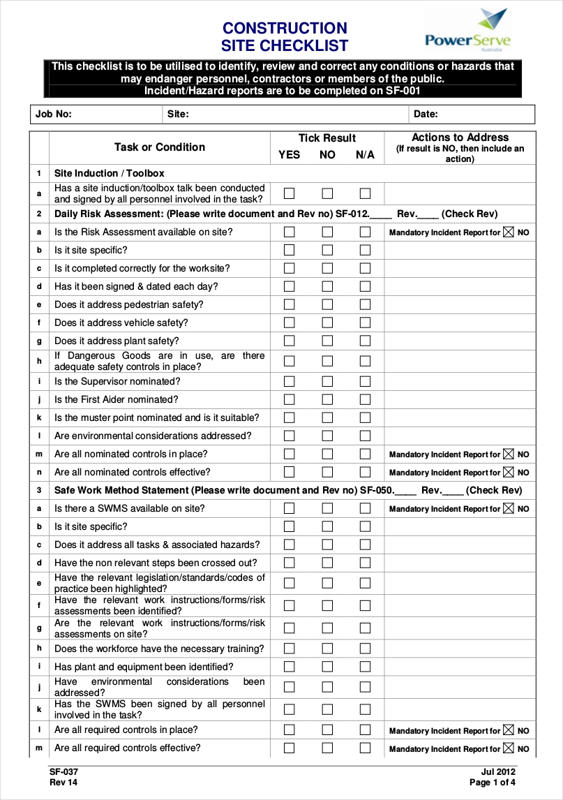10+ Construction Checklist Examples in PDF  MS Word  Google Docs  Inside Residential Construction Checklist Template With Residential Construction Checklist Template