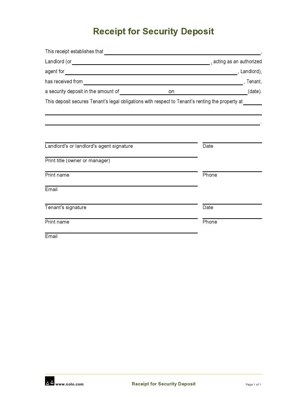 10 Editable Security Deposit Receipts (PDF/Word) – TemplateArchive Regarding Rental Deposit Receipt Template