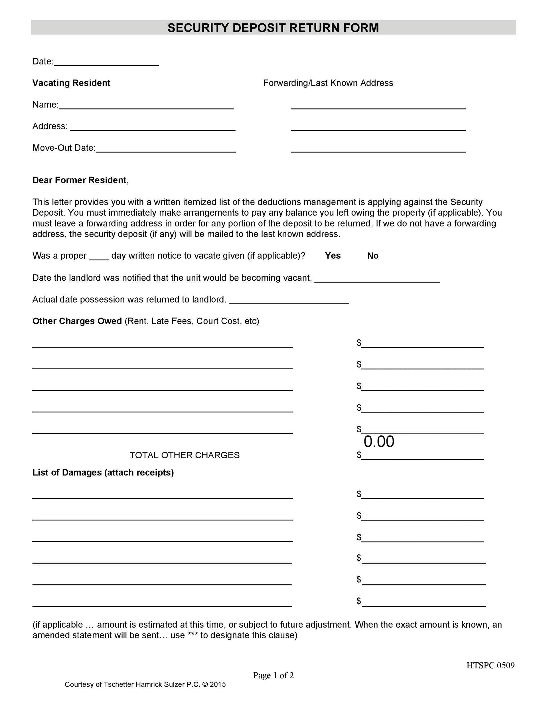10 Effective Security Deposit Return Letters [MS Word] ᐅ TemplateLab With Regard To Refund Security Deposit Form Intended For Refund Security Deposit Form