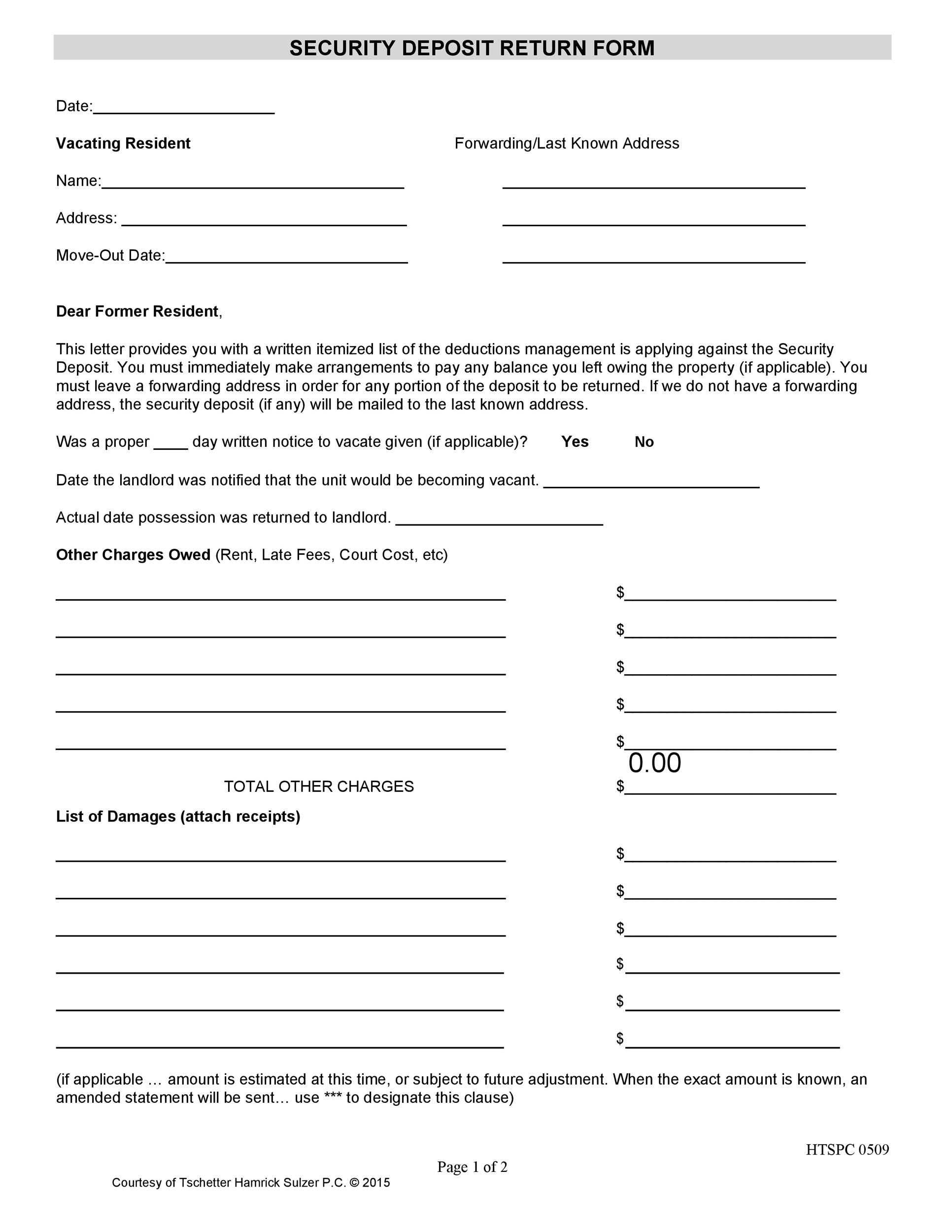 Refund Security Deposit Form