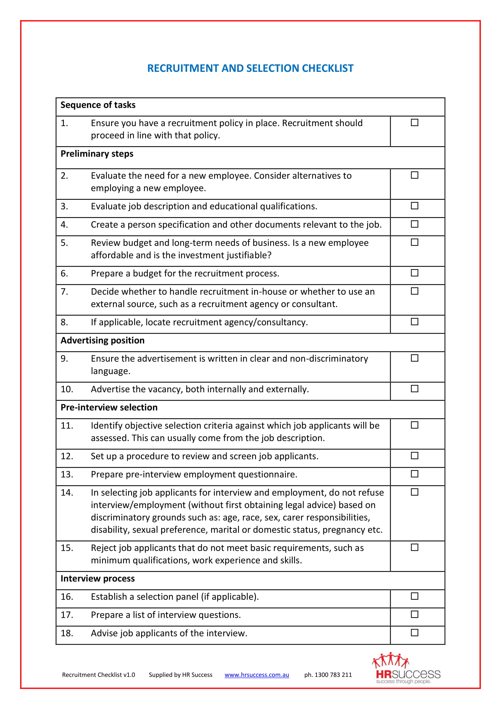10+ Examples of Recruitment Checklist - PDF, Word  Examples Intended For Pre Employment Checklist Template Regarding Pre Employment Checklist Template