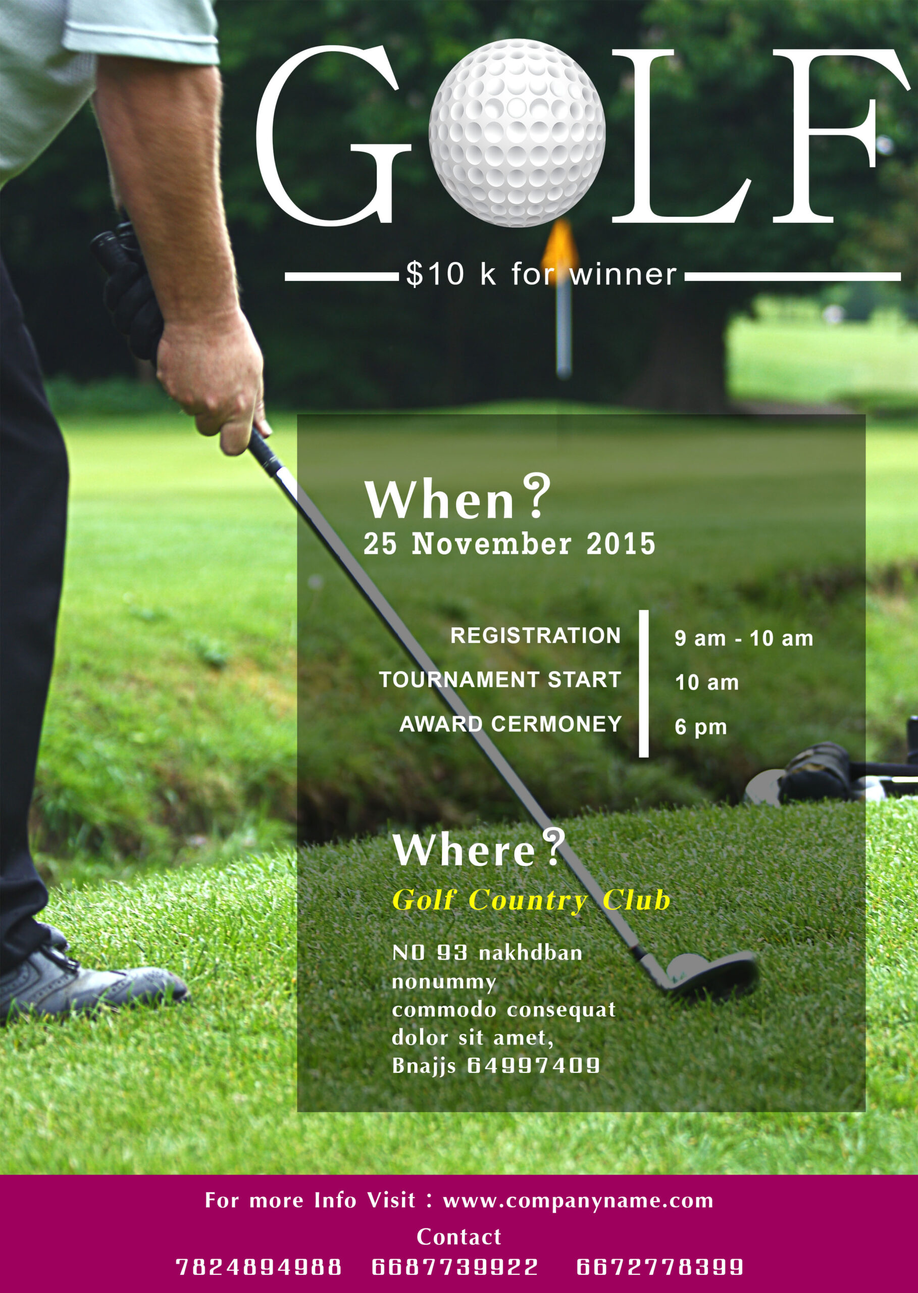 10 Free Golf Tournament Flyer Templates : Fundraiser & Charity  For Golf Tournament Fundraiser Flyer Template
