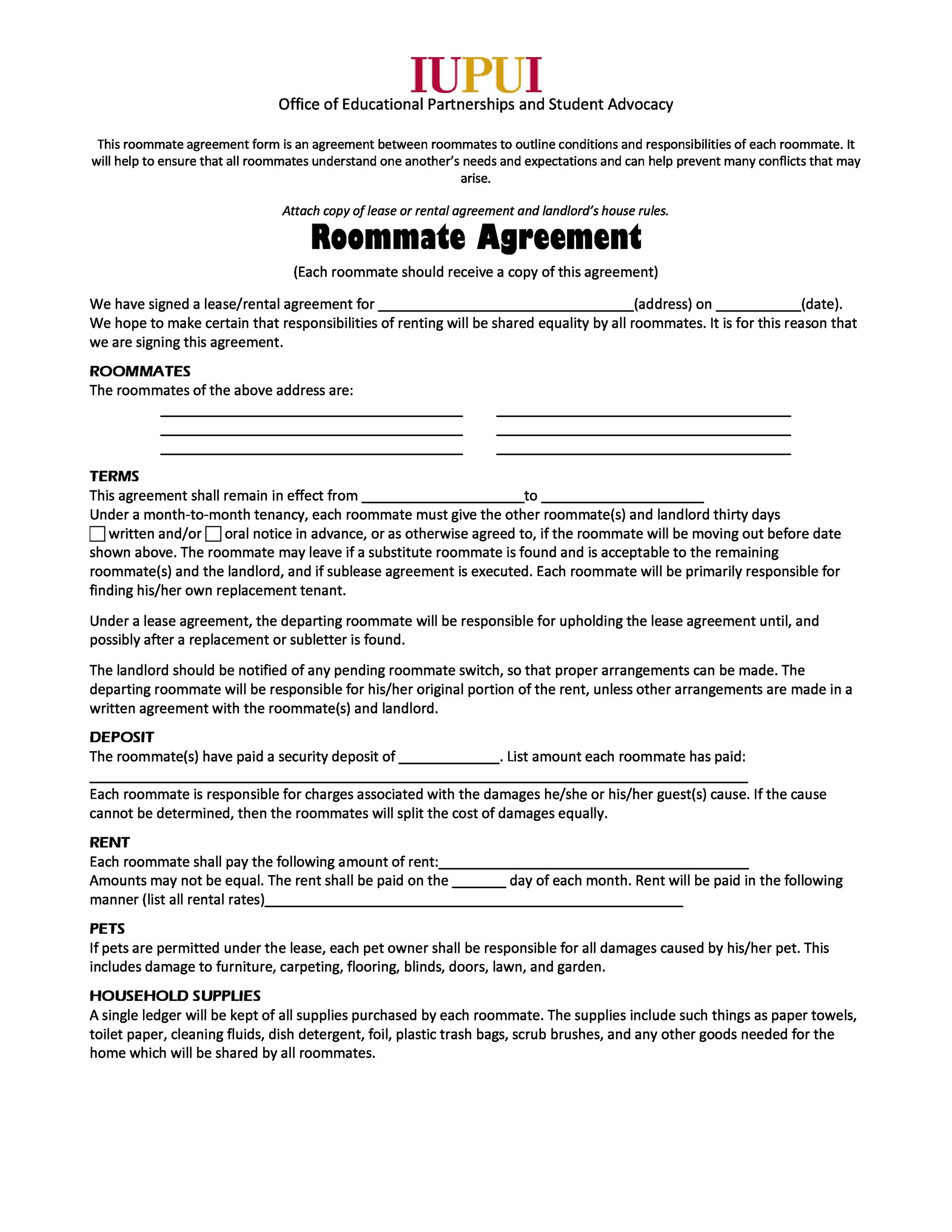 10+ Free Roommate Agreement Templates & Forms (Word, PDF) Inside Security Deposit Agreement Between Roommates With Regard To Security Deposit Agreement Between Roommates