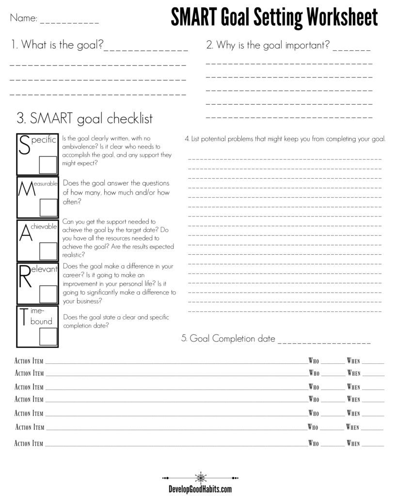 10 Free SMART Goal Setting Worksheets and Templates Pertaining To Goal Setting Checklist Template Throughout Goal Setting Checklist Template