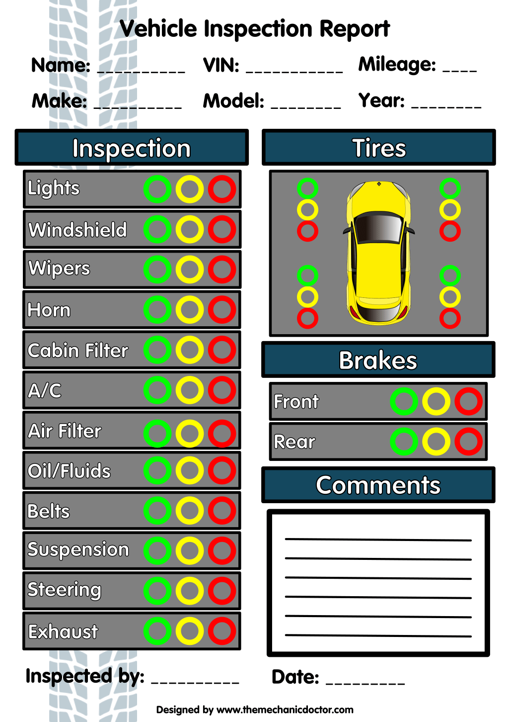 10 Free Vehicle Inspection Forms - Modern Looking Checklists for  In Mechanic Checklist Template With Regard To Mechanic Checklist Template