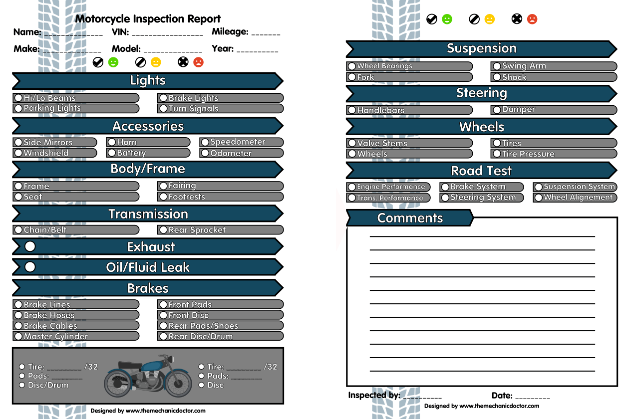 10 Free Vehicle Inspection Forms - Modern Looking Checklists for  Inside Mechanic Checklist Template With Mechanic Checklist Template