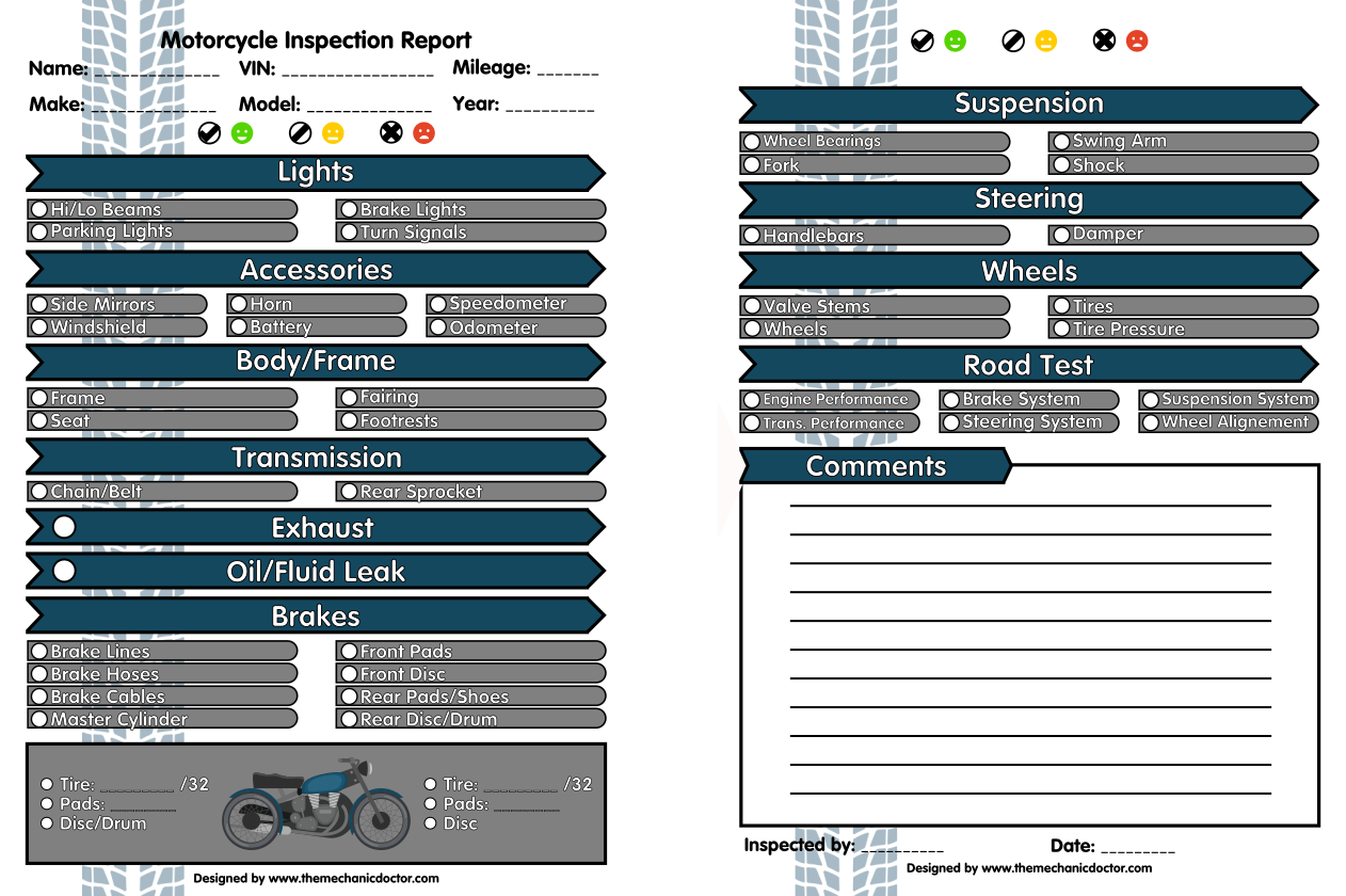 10 Free Vehicle Inspection Forms - Modern Looking Checklists for  Inside Mechanic Checklist Template With Mechanic Checklist Template