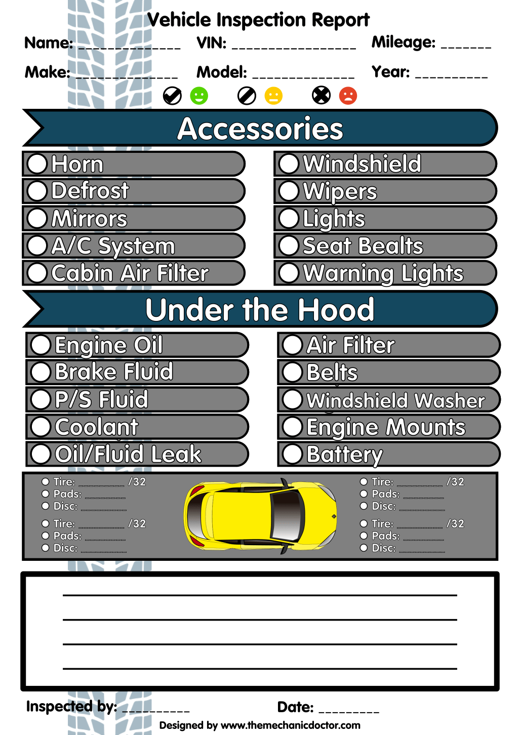 10 Free Vehicle Inspection Forms - Modern Looking Checklists for  Inside Used Car Inspection Checklist Template With Regard To Used Car Inspection Checklist Template