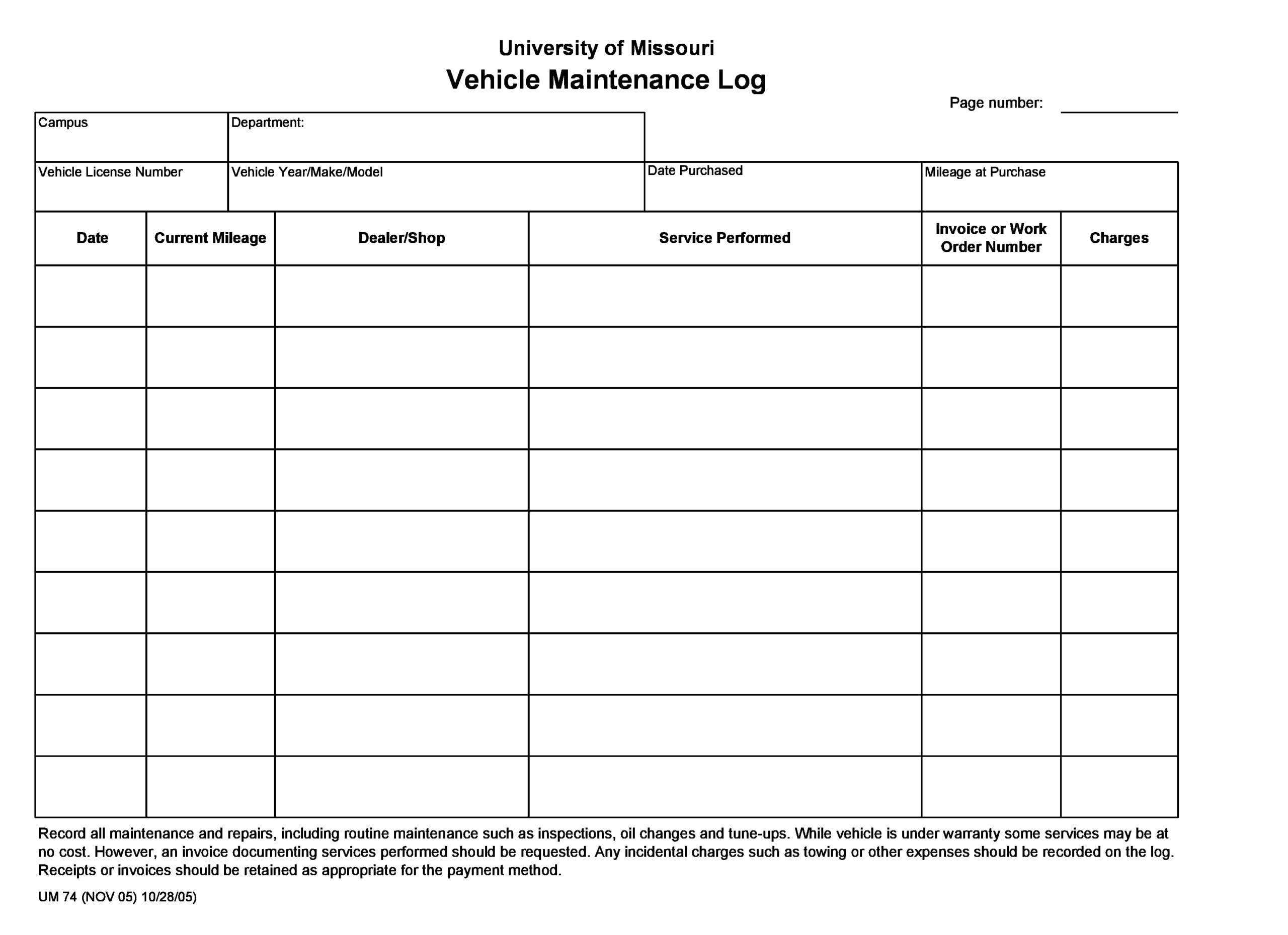 10 Free Vehicle Maintenance Logs [Excel, PDF, Word] - TemplateArchive Within Car Maintenance Checklist Template Throughout Car Maintenance Checklist Template