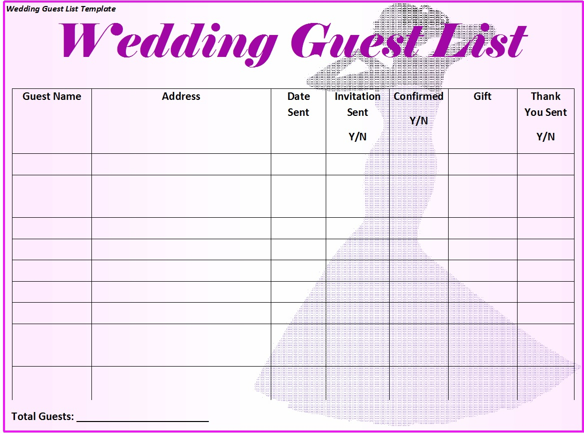10 Free Wedding Guest List Templates - TemplateHub Within Wedding Guest Checklist Template Within Wedding Guest Checklist Template