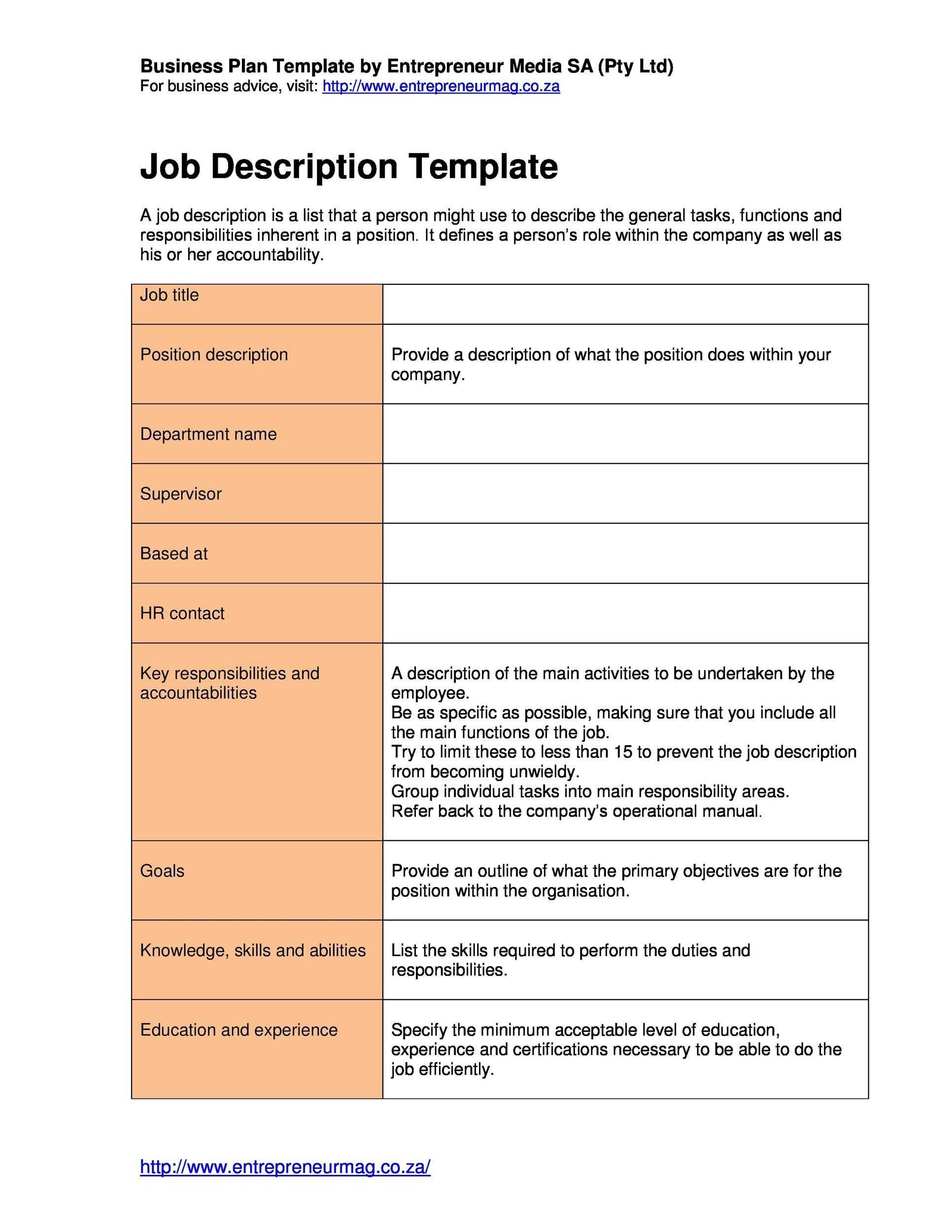 10 Job Description Templates & Examples ᐅ TemplateLab Inside Hr Job Description Template