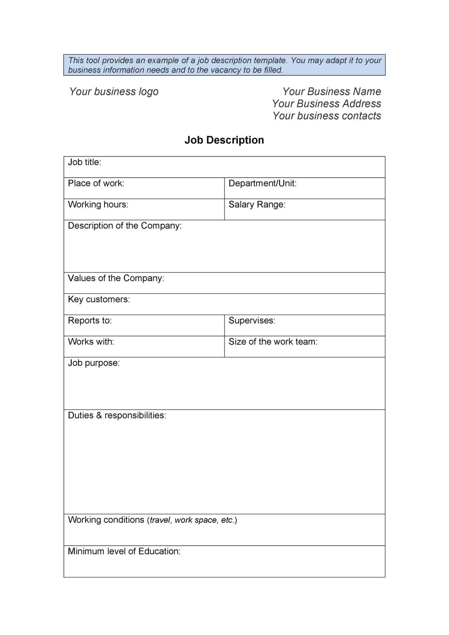 10 Job Description Templates And Examples Templatelab Throughout Work 8480