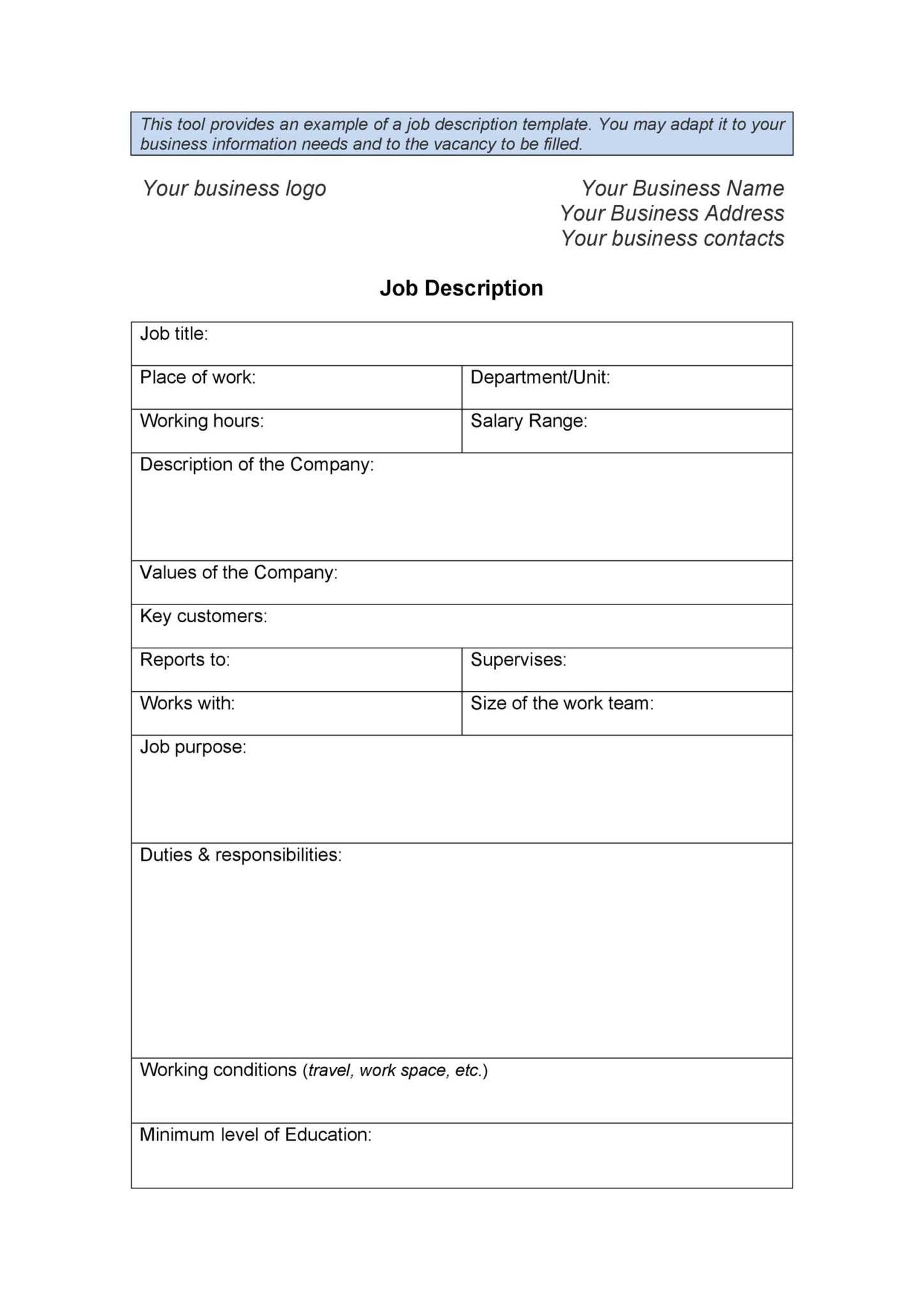 10 Job Description Templates Examples TemplateLab Throughout Work 