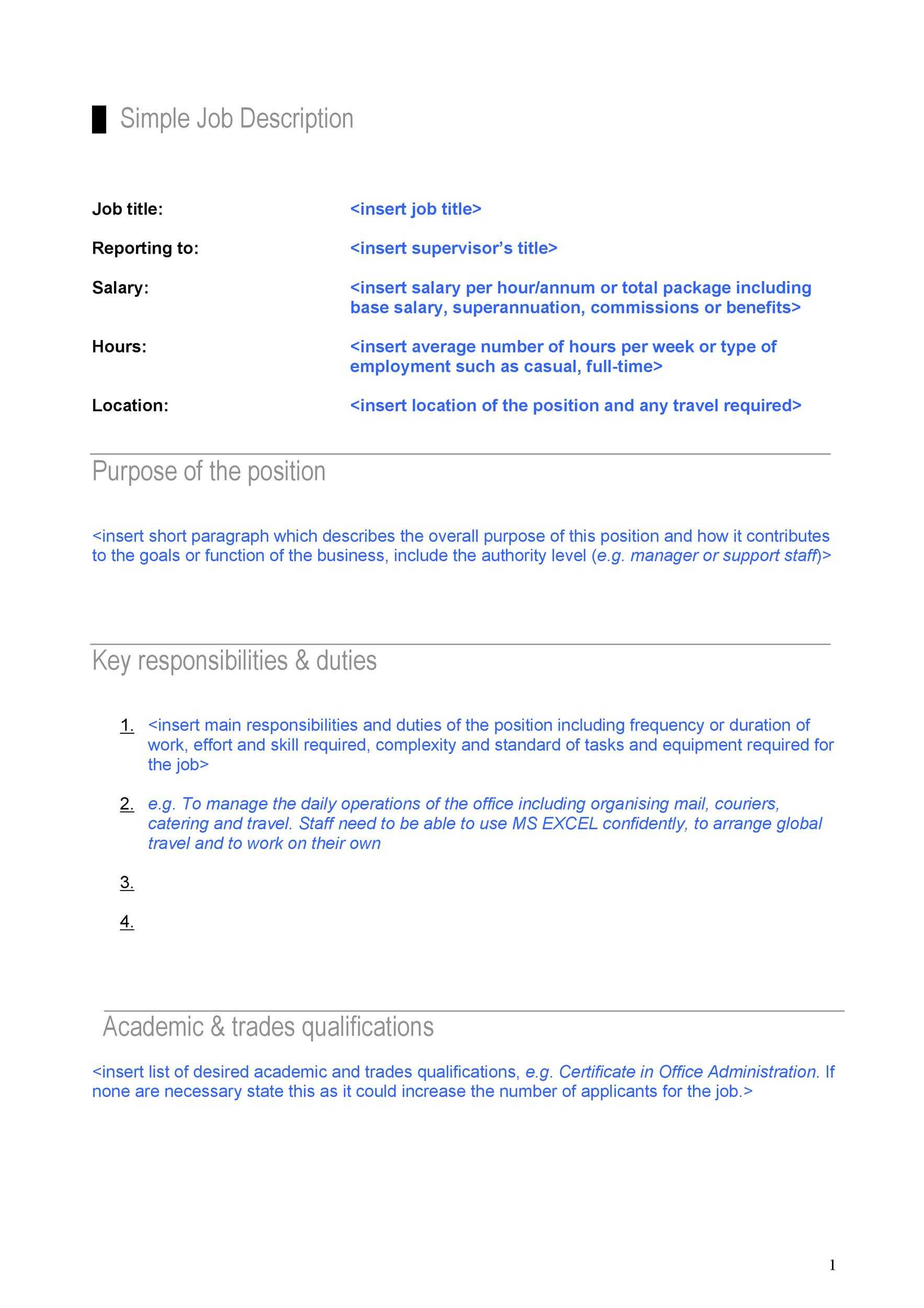 10 Job Description Templates & Examples ᐅ TemplateLab With Regard To Formal Job Description Template