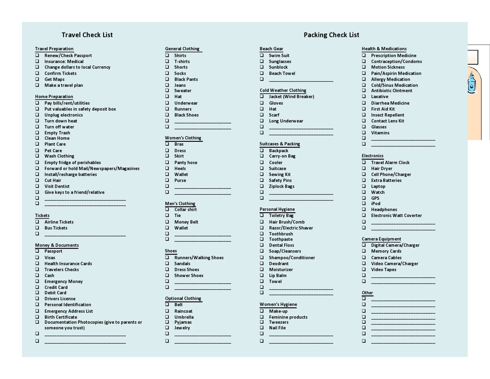 10 Packing List Templates [Excel, Word, PDF] - TemplateArchive With Regard To Trip Packing Checklist Template In Trip Packing Checklist Template